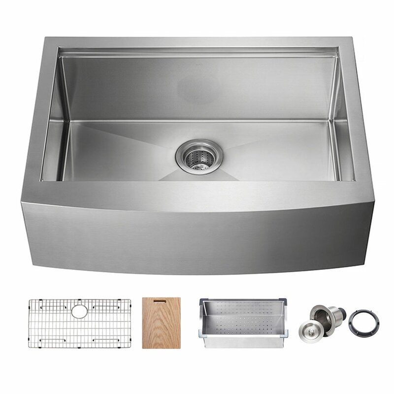 KIBI USA Handcrafted Stainless Steel 36" L x 22" W Farmhouse/Apron Kitchen Sink 36 X 22 Stainless Steel